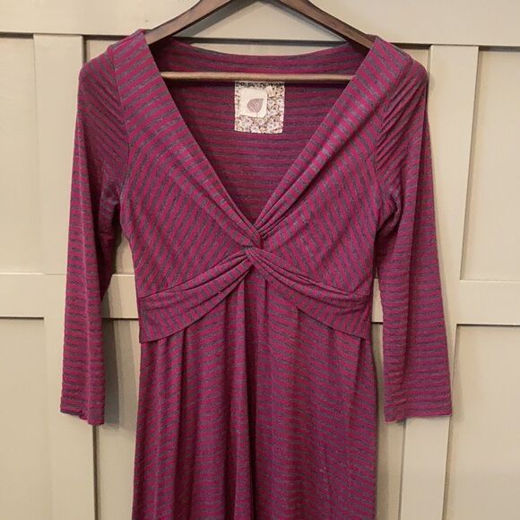 ANTHROPOLOGIE Lilka Striped Long Sleeve Twist Front Dress Size Small - Picture 9 of 11